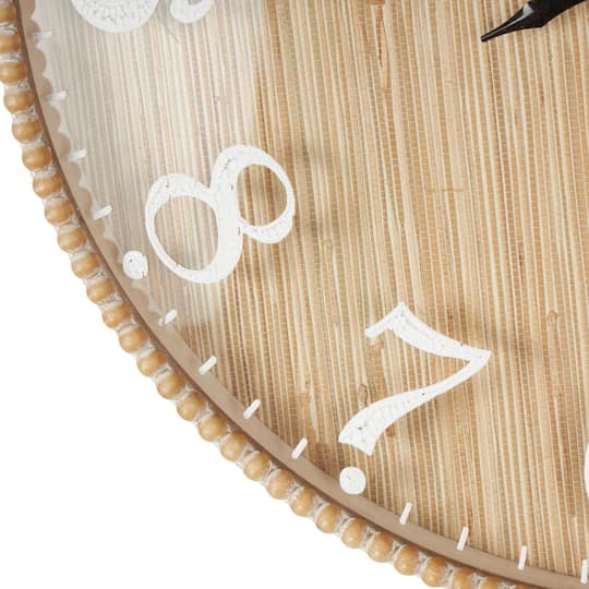 24" x 24" Light Brown Distressed Decorative Wall Clock with Beaded Frame